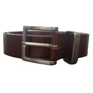 DOCKERS Women's Brown Leather Belt Made in Canada matte silver buckle LIKE NEW
